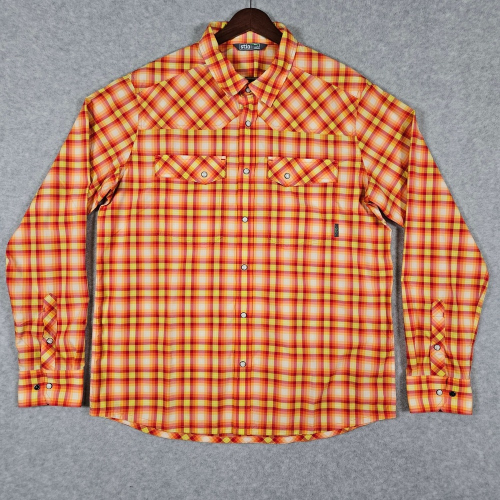 Stio Eddy Men's Large Shirt Plaid Western Long Sleeve Pearl Snap Outdoors Hiking